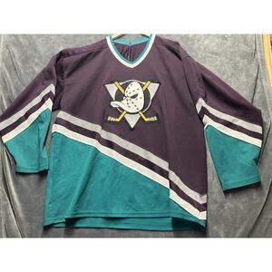 VTG CCM Mighty Ducks of Anaheim Hockey NHL Jersey Men XL Purple and Teal 90s Y2K